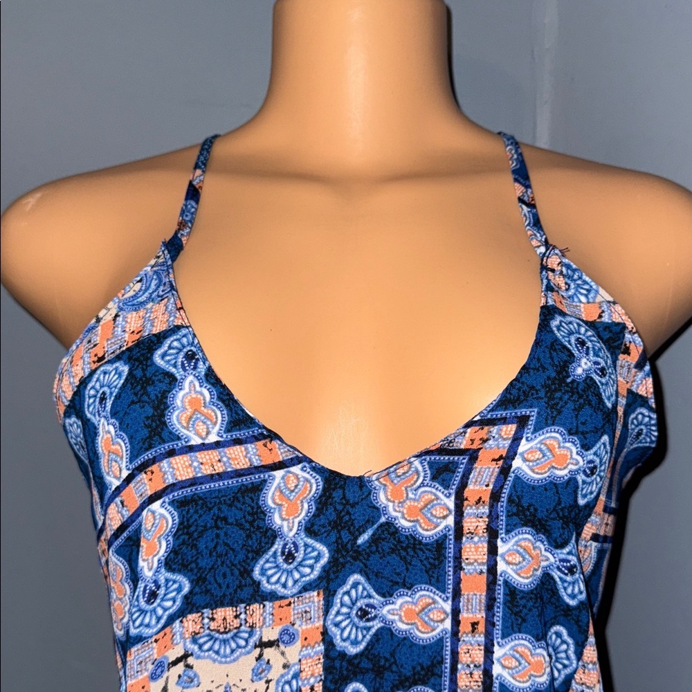 Fab’Rik Blue Patterned Spaghetti Strap Top - Size Medium - Picture 2 of 3